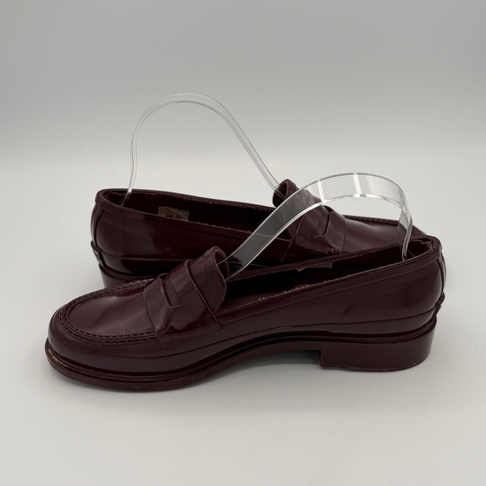 Hunter Women's US 7 Burgundy Gloss Penny Loafers Waterproof Rain Shoes Preppy - Picture 7 of 11